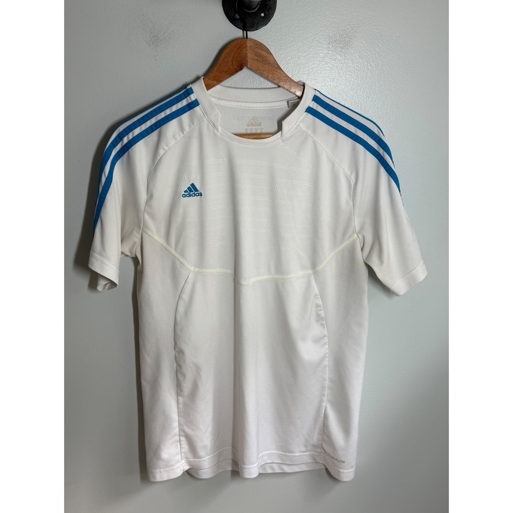 Adidas Predator Climalite Soccer Jersey Mens Medium White Blue 3 Stripe Training